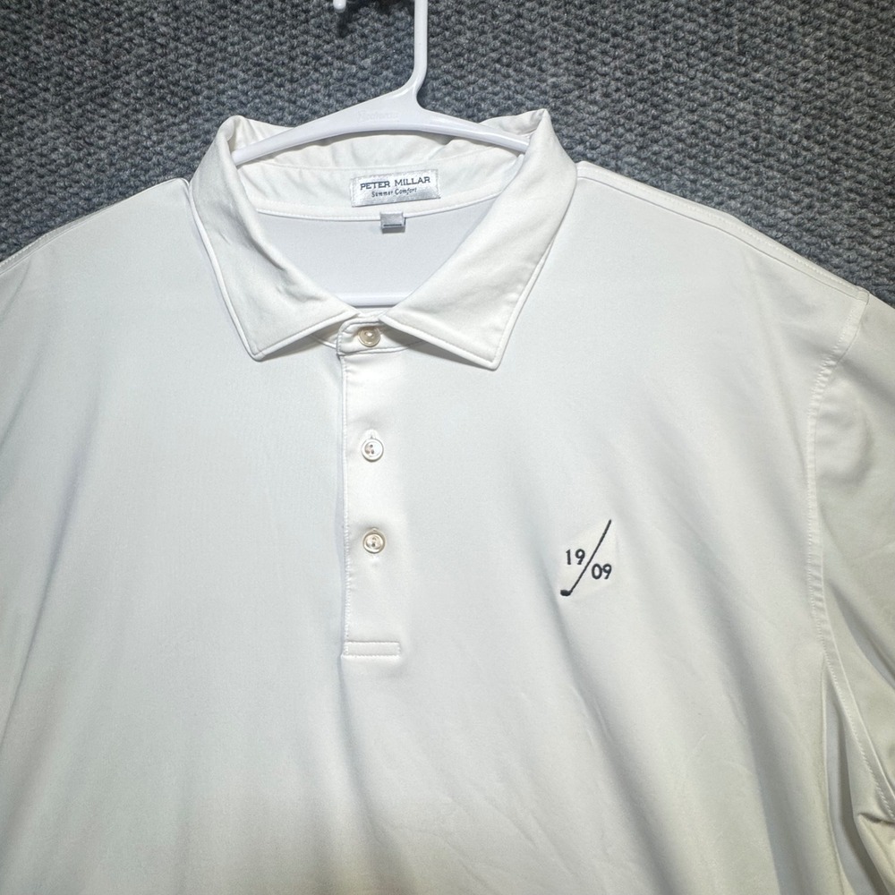 Peter Millar Summer Comfort White Golf Polo Shirt 19/09 Mens XL Short Sleeve